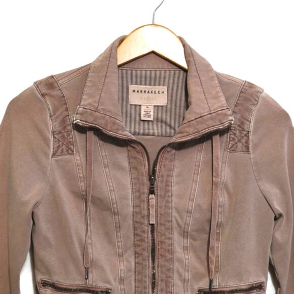 Anthropologie Marrakech Freewheeling Stretch Tan Moto Utility Jacket Size XS - Picture 4 of 14